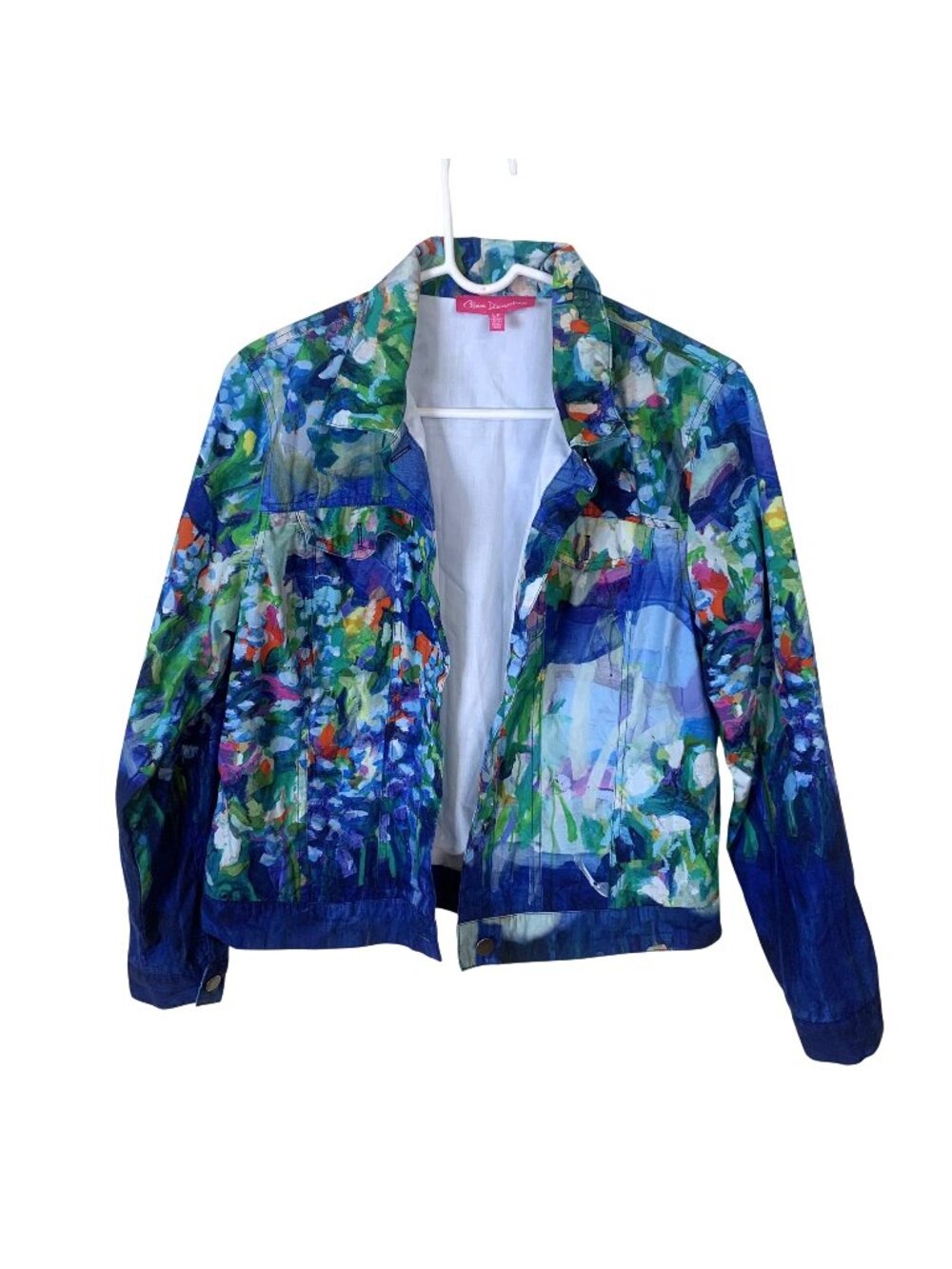Claire Desjardins Womens Jacket Colorful Floral Print Small Petite Art to Wear